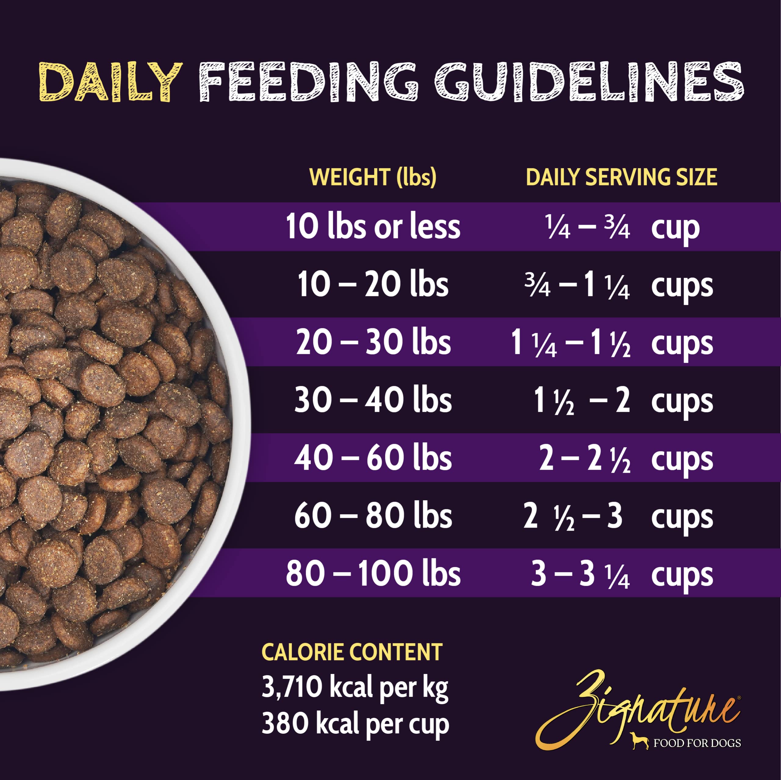 Zignature Select Cuts Lamb kibble served, illustrating serving scoop usage