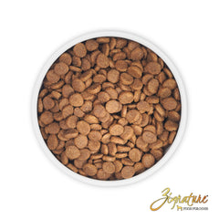 Zignature Select Cuts serving bowl illustrates easy feeding and tasty kibble for dogs