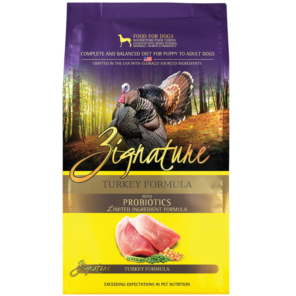 Zignature Turkey Formula kibble close-up highlights texture and quality for appetizing meals.