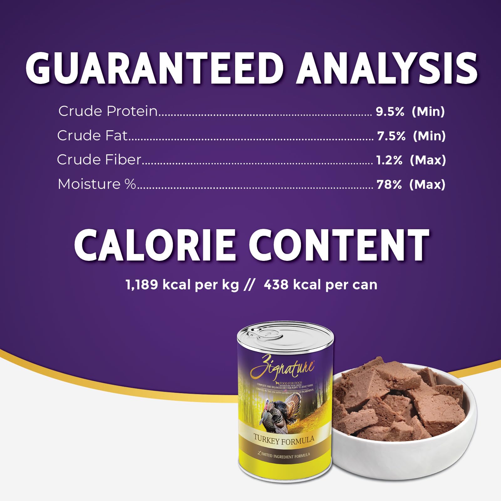 Case packaging of Zignature turkey formula wet food: 12-can value pack