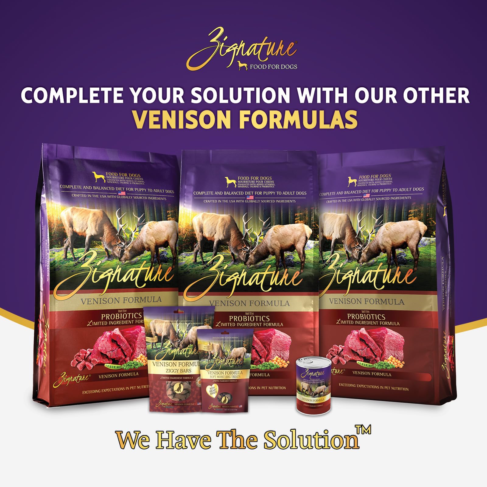 Close-up of venison chunks in Zignature formula