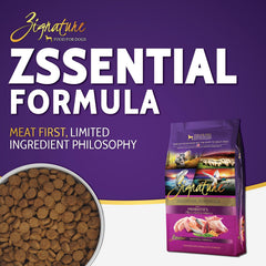 Close-up of Zignature Zssential kibble highlights small, easy-to-portion bites.