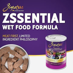 Zignature Zssentials wet dog food can interior with omega-3 ingredients for coat health