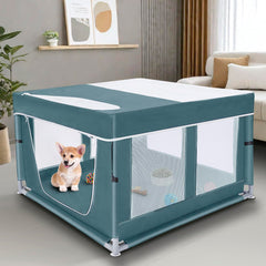 Zikopomi dog kitten playpen green closed-top view, showing ample space for small pets.