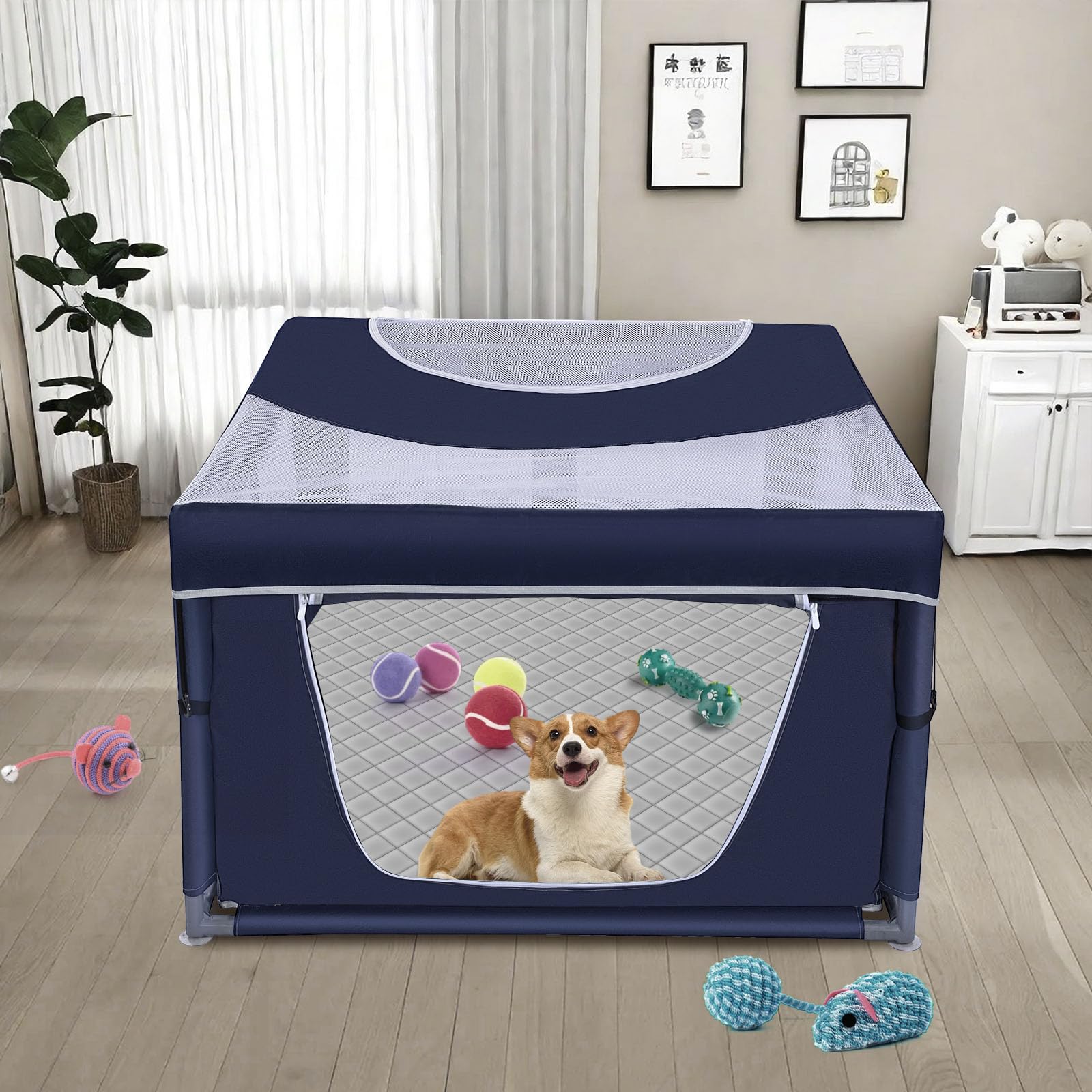 Zikopomi dog playpen external zipper door enables effortless in and out