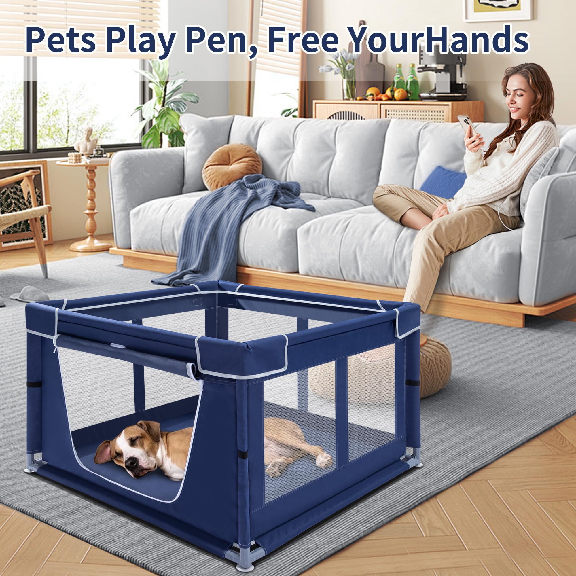 Zikopomi oxford fabric playpen emphasizes durability for chewers.