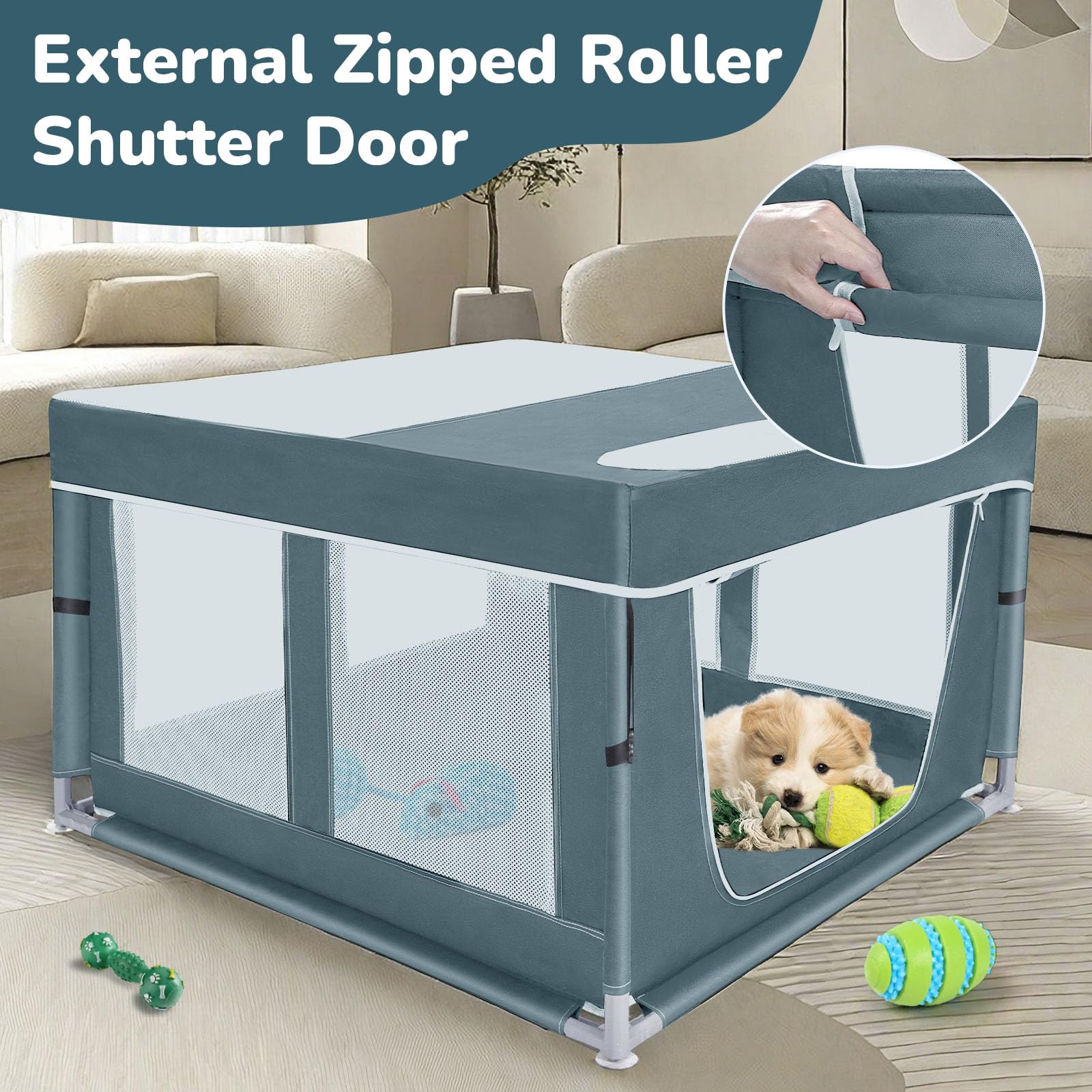 Zikopomi playpen robust frame with stainless steel rods for durable confinement.