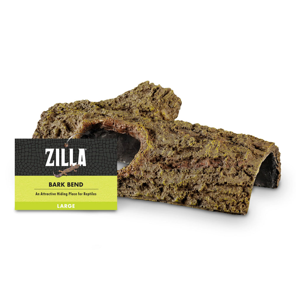 Zilla Bark Bends large terrarium decor setup shows a natural den for viewing activity