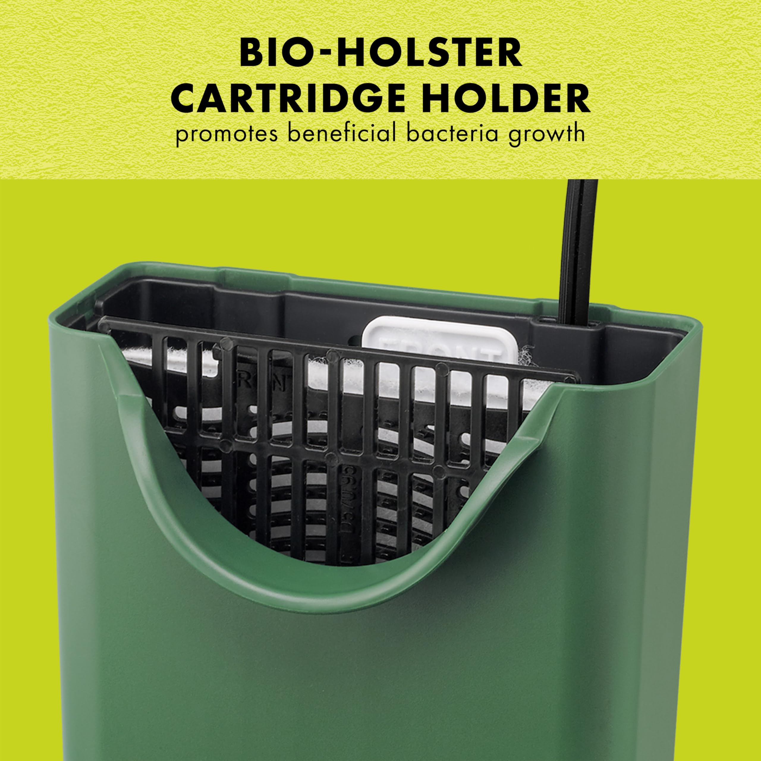 Bio-Holster cartridge supports beneficial bacteria for stable biological filtration.