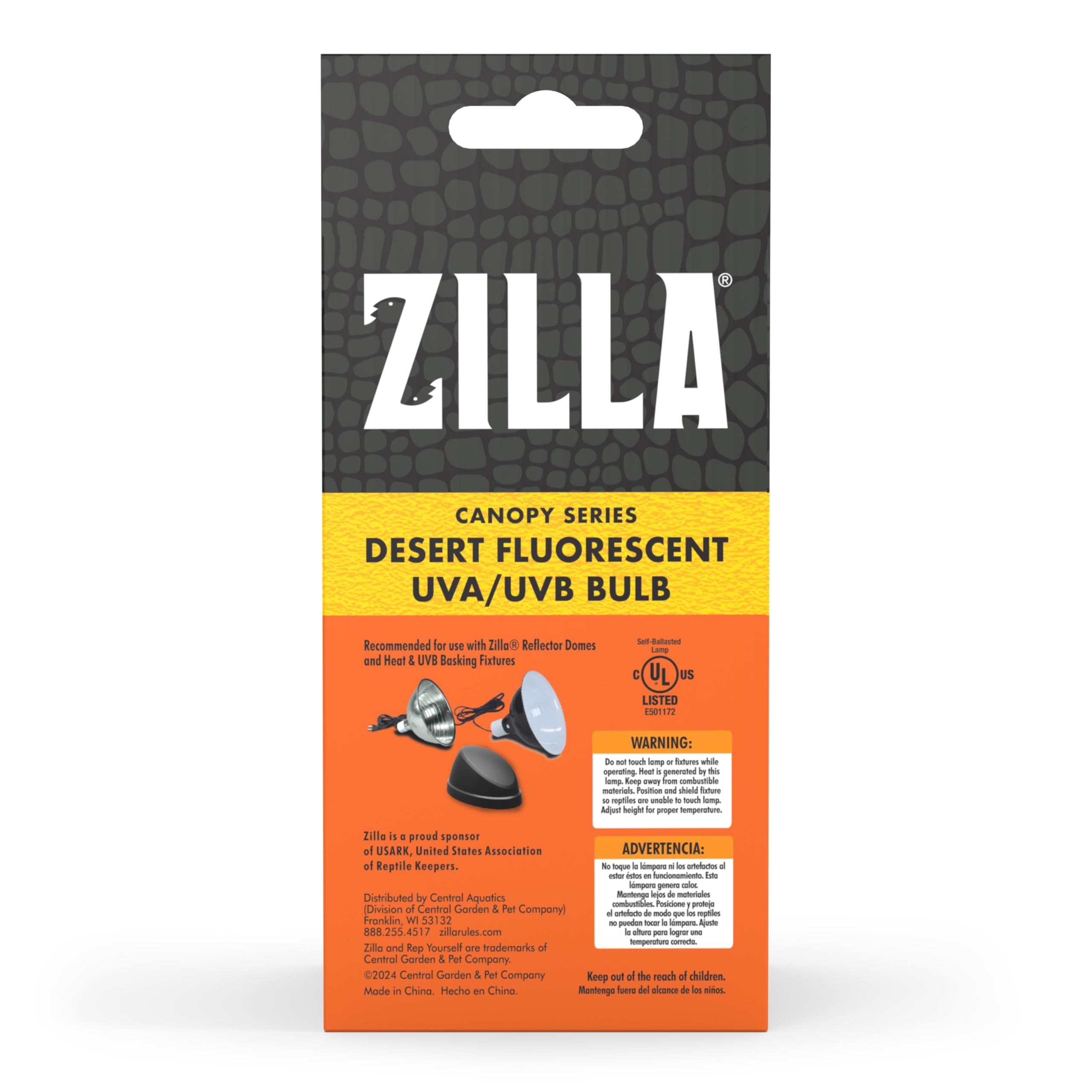 Zilla Canopy Desert UVB/UVA bulb 20W supports calcium absorption and activity.