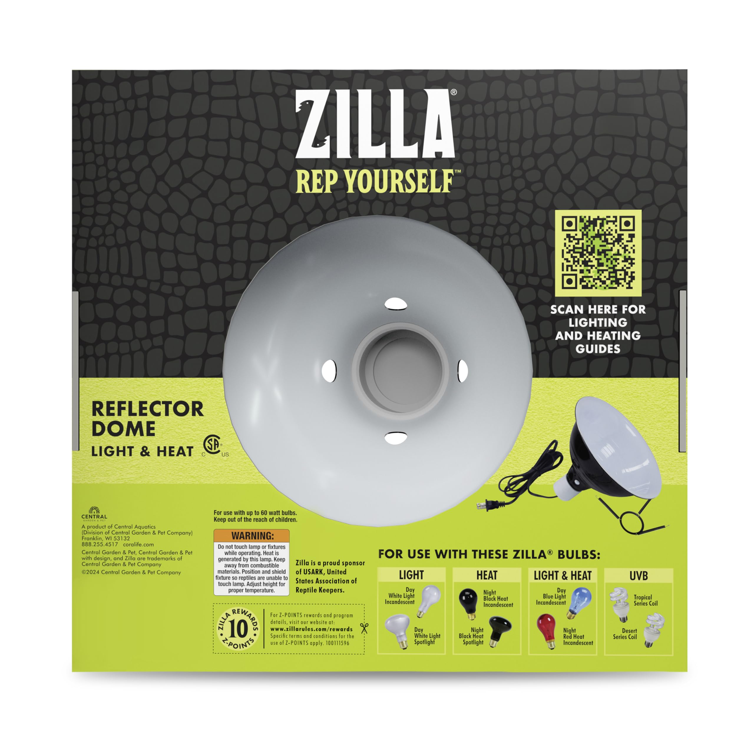 Zilla bulbs not included; compatible with your preferred reptile heating bulb