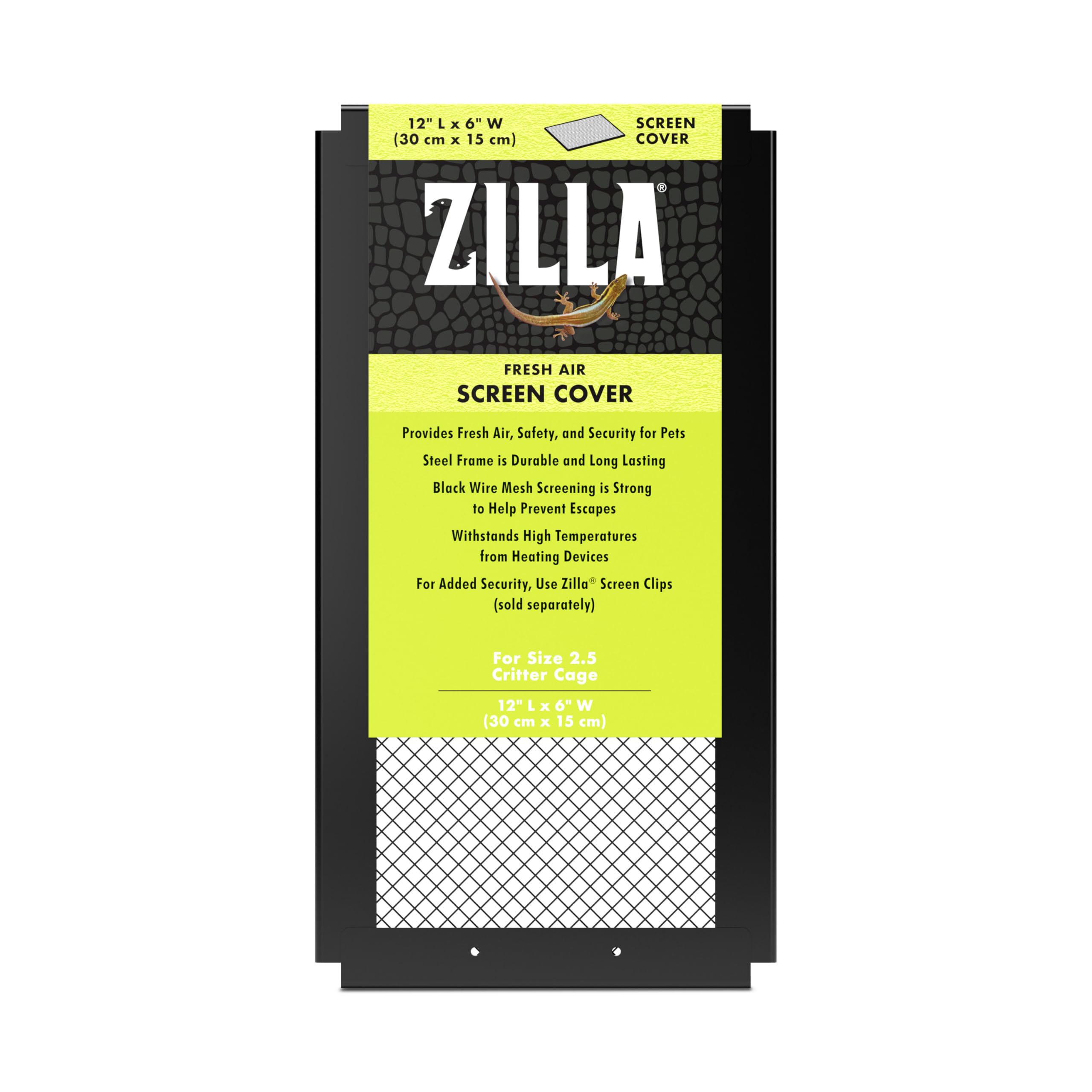 Zilla Fresh Air Screen Cover front view shows a sturdy 12x6 fit for terrariums