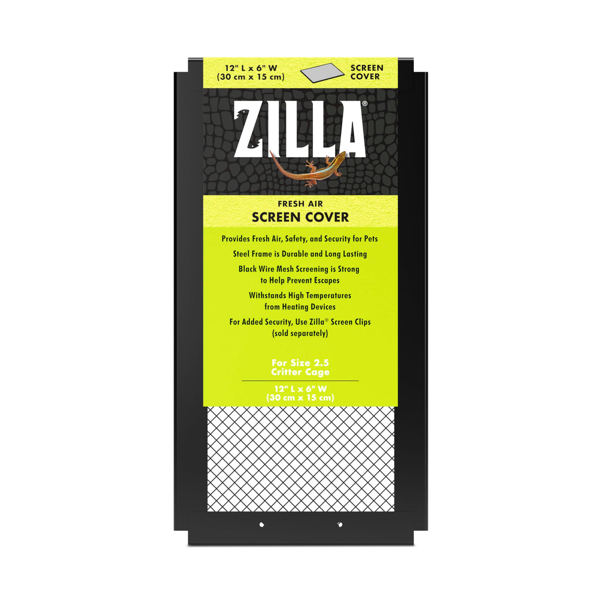 Zilla Fresh Air Screen Cover front view shows a sturdy 12x6 fit for terrariums