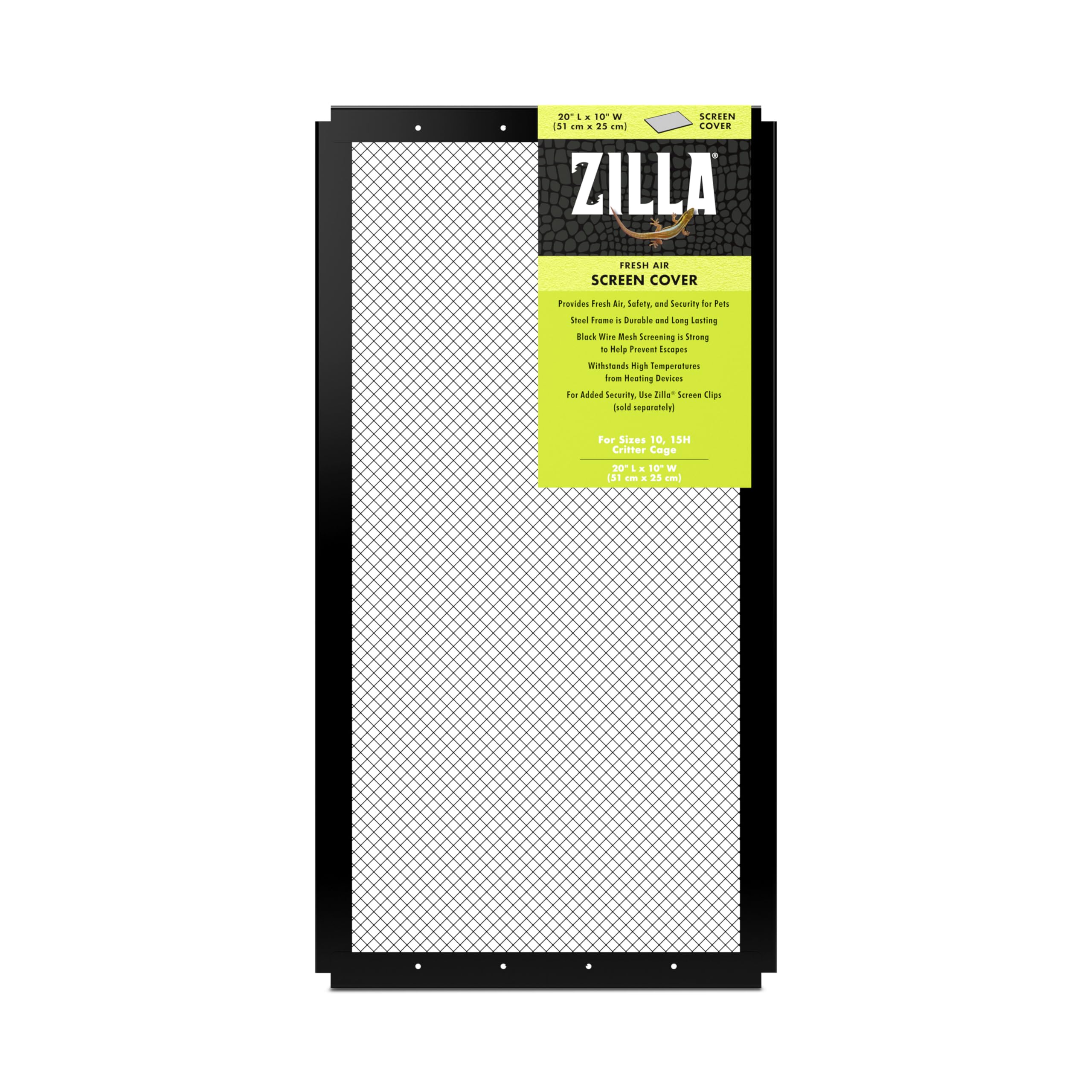 Zilla Fresh Air Screen Cover front view for 20x10 terrariums with secure airflow