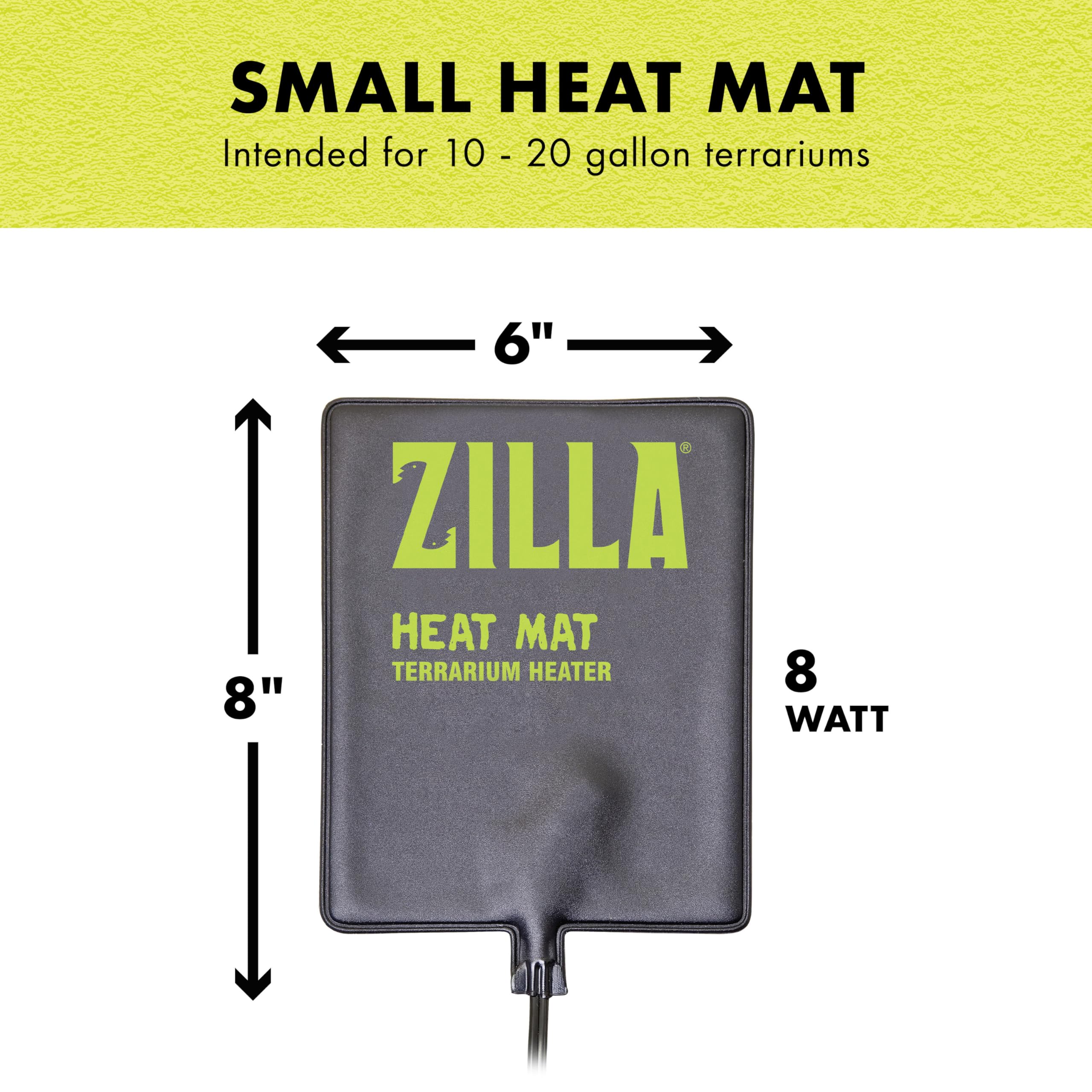 Zilla Heat Mat self-regulating at 113°F for consistent warmth.