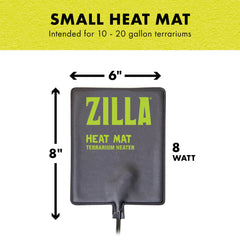 Zilla Heat Mat self-regulating at 113°F for consistent warmth.
