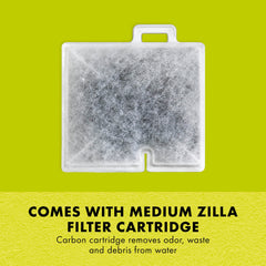 Protective grate on the Zilla filter prevents pets from entering while water flow remains clear.