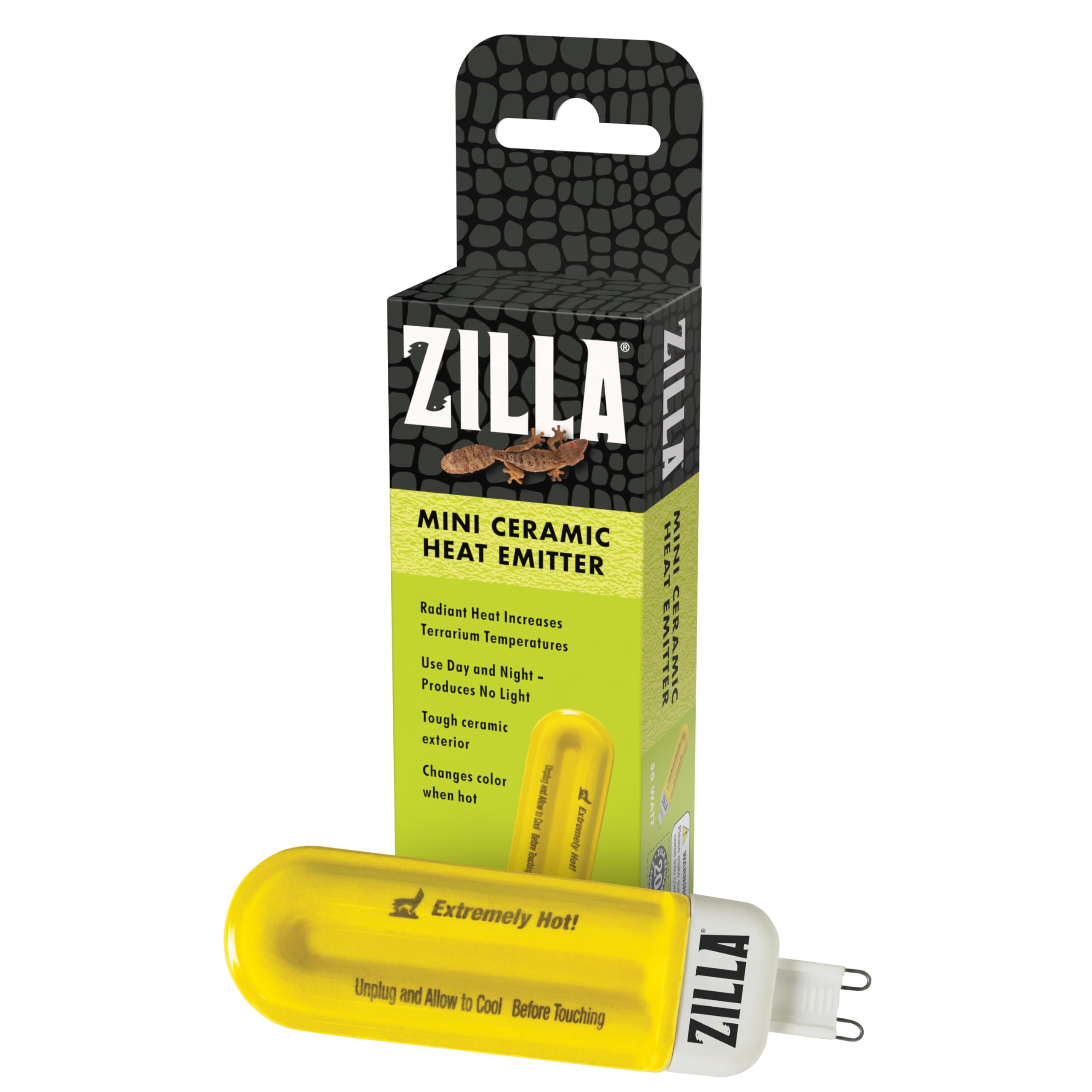 Zilla Mini Ceramic Heat Emitter 50W front view showing durable ceramic shell for terrarium warmth