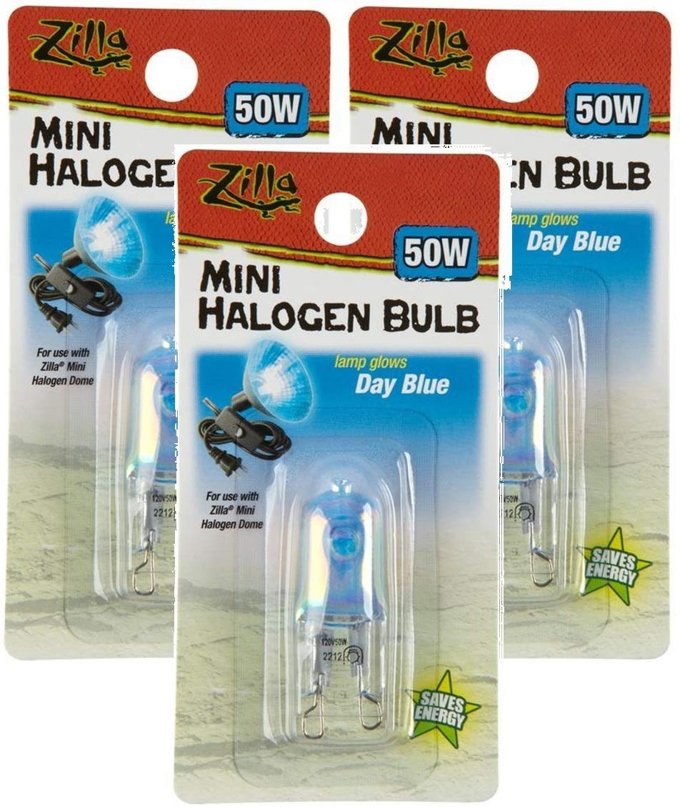 Zilla mini halogen lamp reptile bulb day blue 3-pack provides warm basking light for diurnal reptiles
