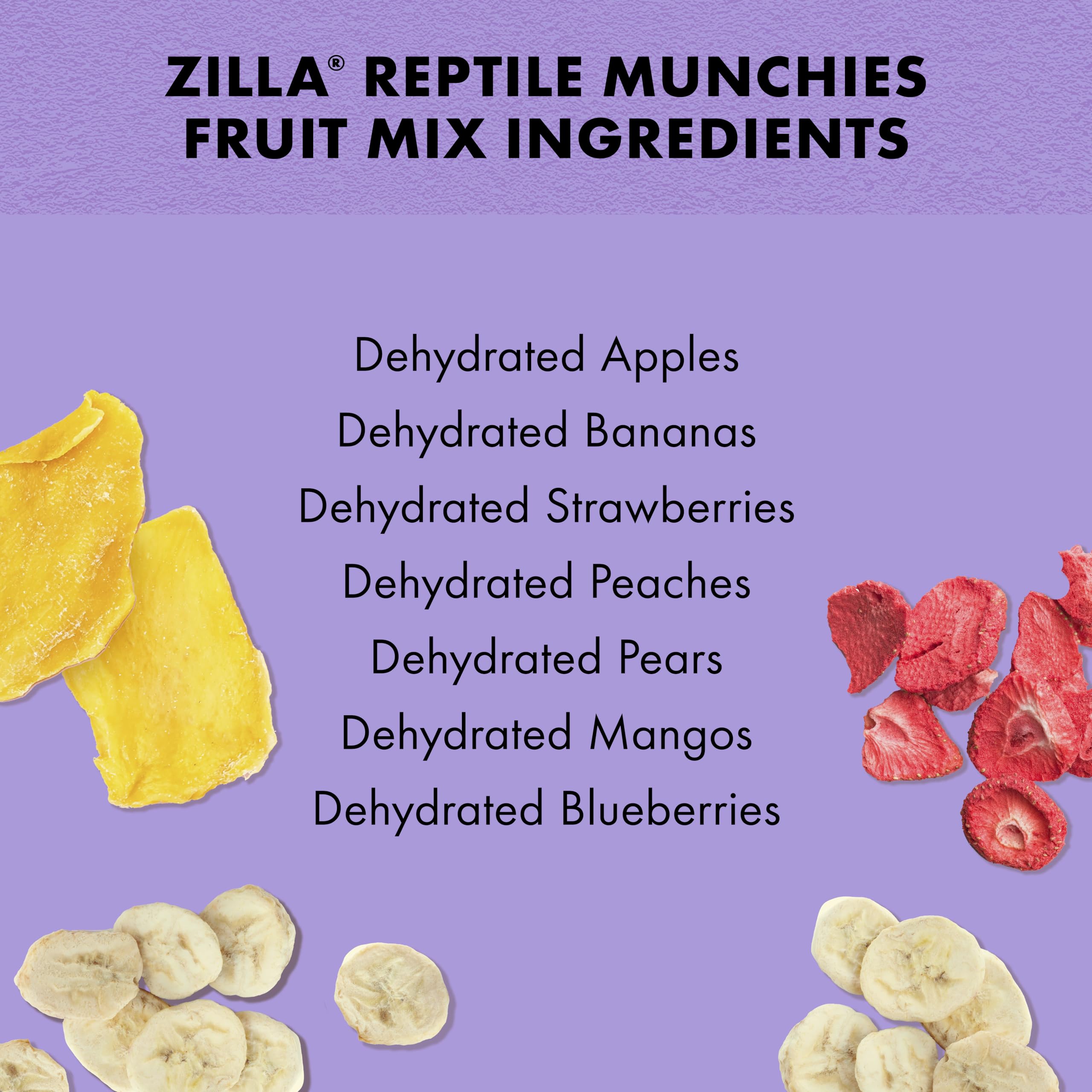 Zilla Reptile Munchies Fruit Mix for yellow foot tortoises; varied textures for enrichment