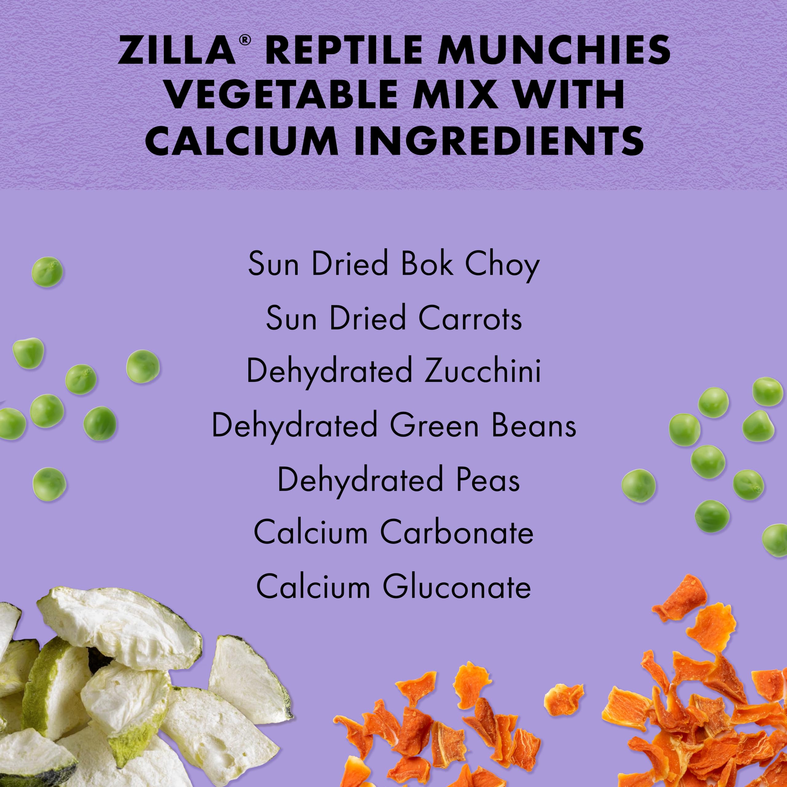 Serving suggestion of Zilla Reptile Munchies Vegetable Mix Calcium with leafy greens.