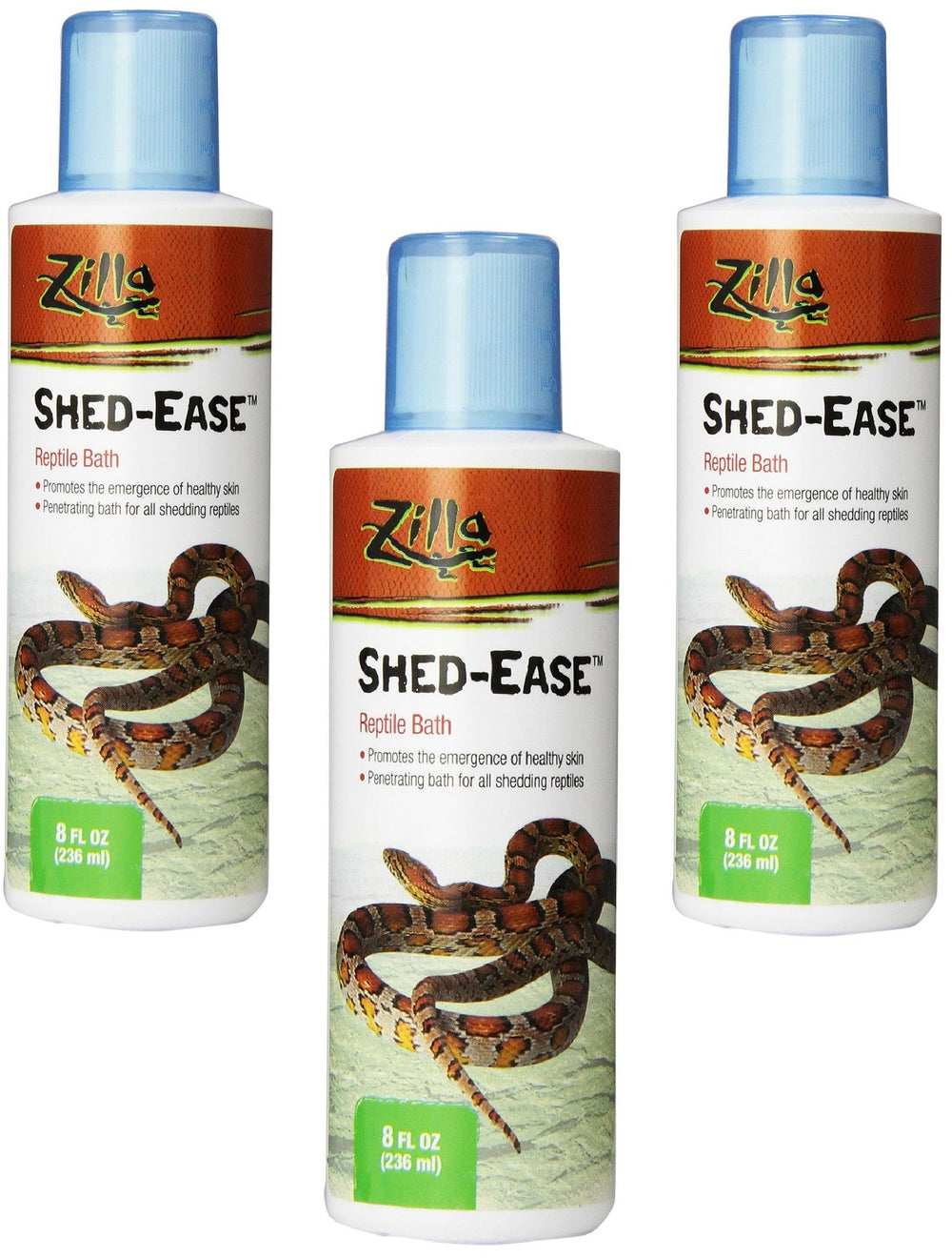 Zilla Shed-Ease Bath bottle front aiding reptile shedding.