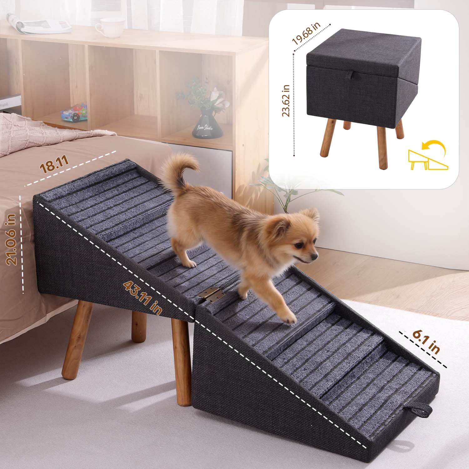 Ziluce 6-step dog stairs split ottoman showing versatile convertibility