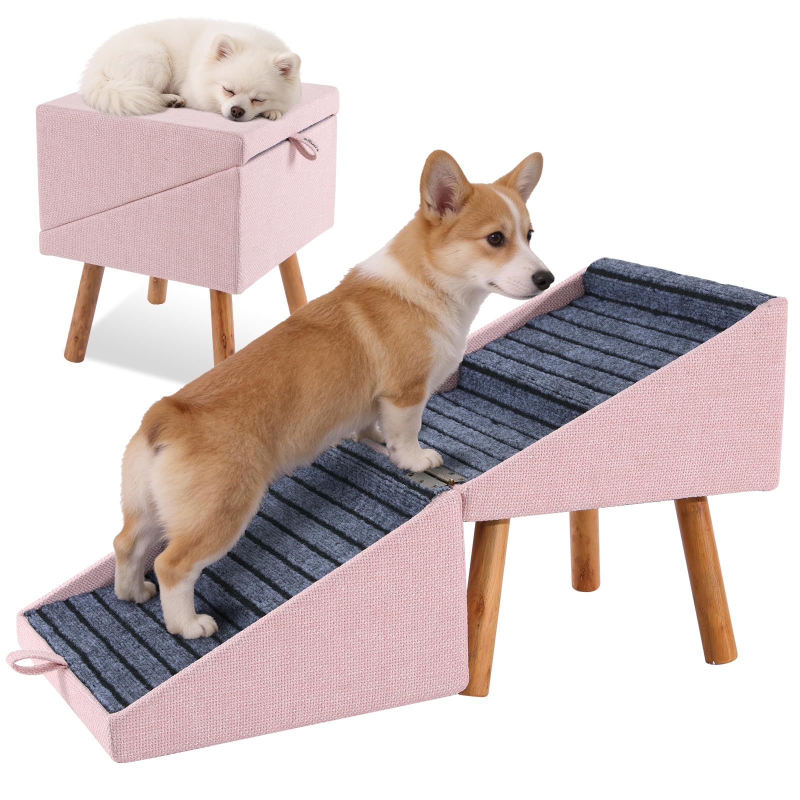 Ziluce pink dog ramp for small dogs offering safe couch access.