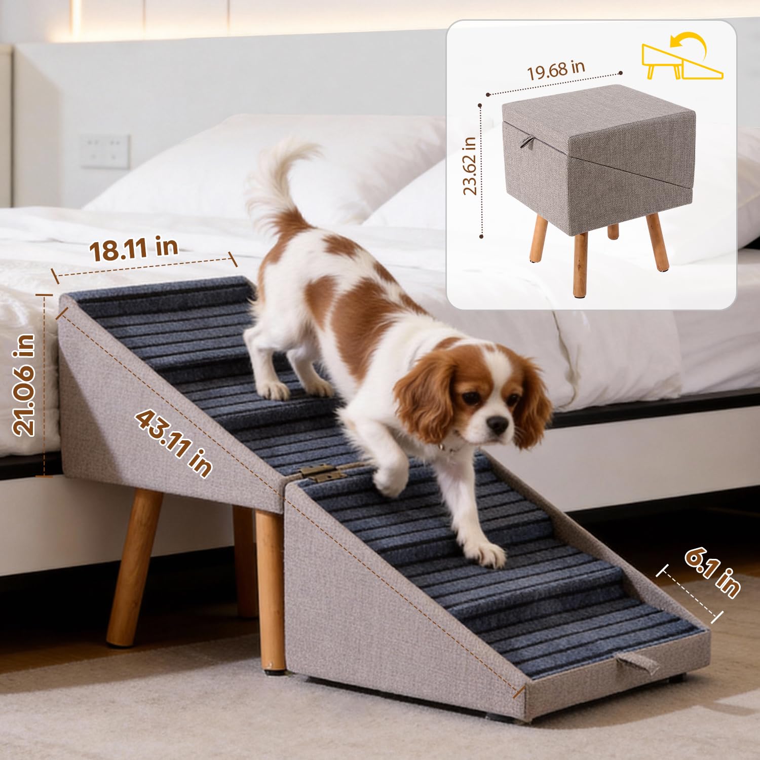 Ziluce dog ramp wooden-incline emphasizes gentle slope for aging or injured dogs.