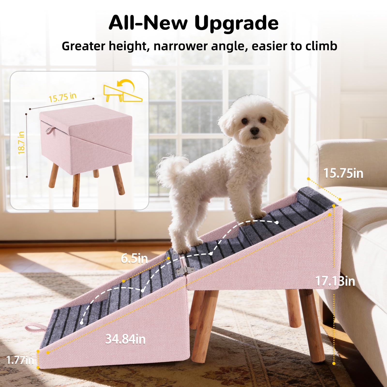 Ziluce non-slip wooden dog ramp surface delivers secure traction on each step.