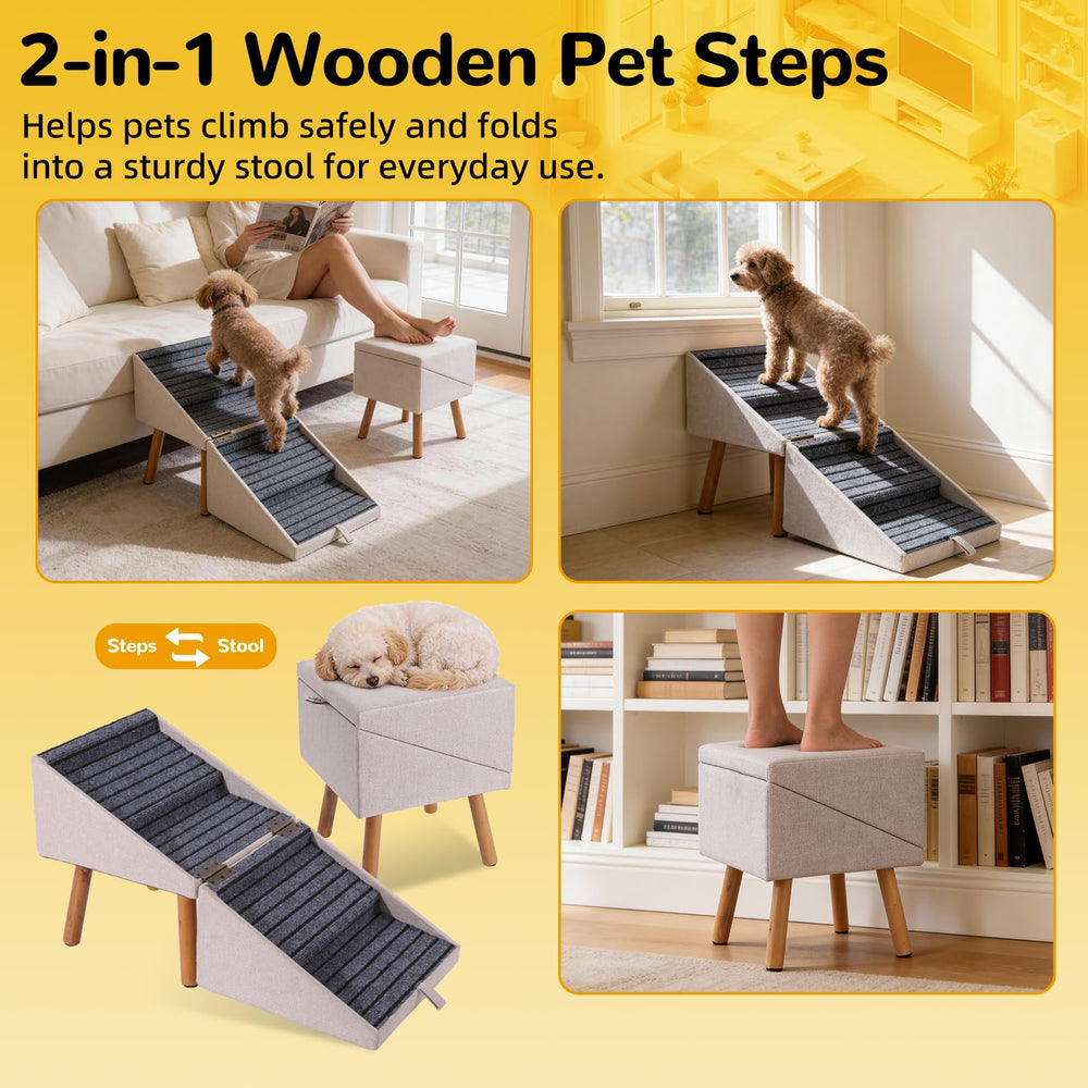 Ziluce solid wood pet stairs withstand daily use for small to medium dogs.