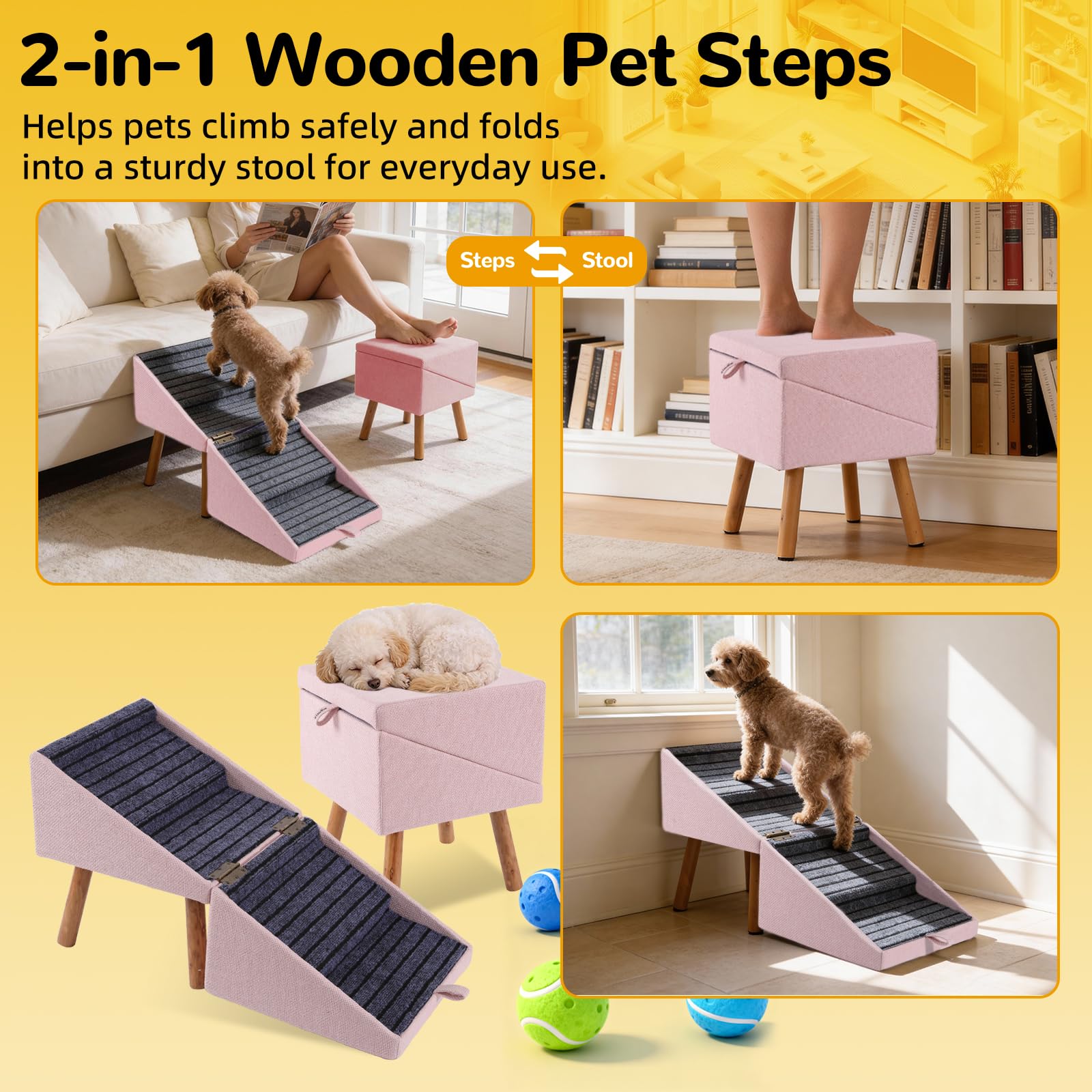 Ziluce sturdy wooden-frame pet steps designed for daily use by small to medium dogs.