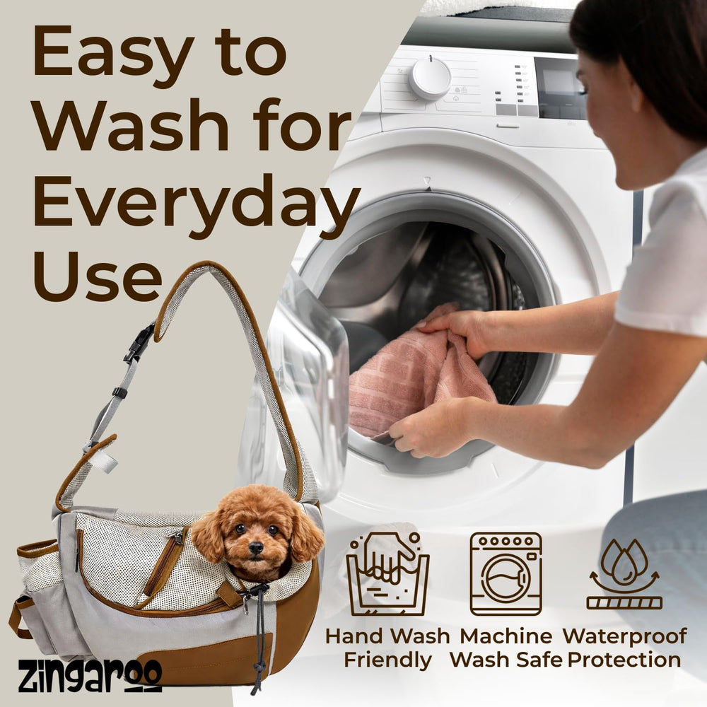 Zingaroo machine-washable tag emphasizing easy cleaning