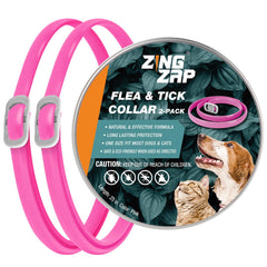 ZingZap flea and tick collar pink packaging highlights natural protection.
