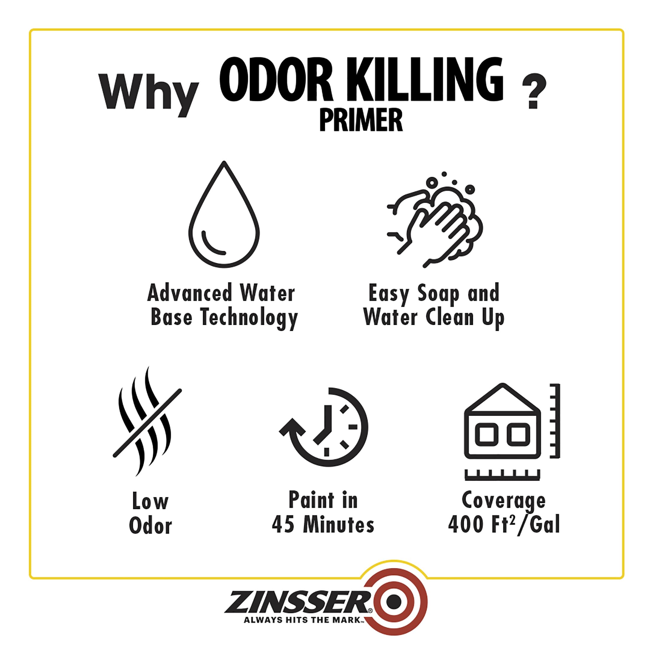 Zinsser odor-elimination primer targets pet and smoke odors before repainting.