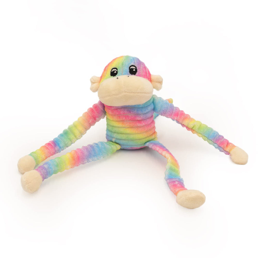 ZippyPaws Crinkle Monkey rainbow-blue small packaging view showcases the two-pack set.