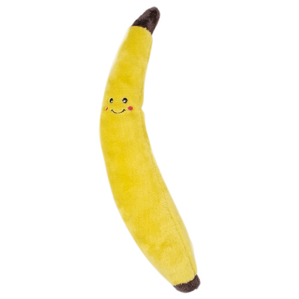 ZippyPaws Jigglerz Banana toy with interactive squeaker for engaging play and cuddly moments.