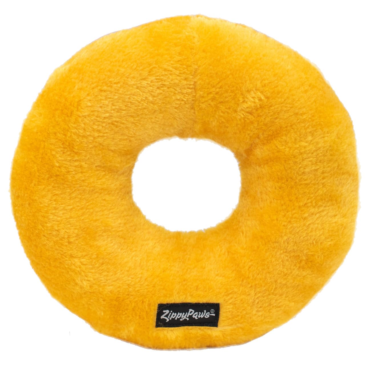 ZippyPaws Jumbo Donutz rainbow donut closeup, vibrant colors highlighting no-stuffing design.