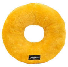 ZippyPaws Jumbo Donutz rainbow donut closeup, vibrant colors highlighting no-stuffing design.