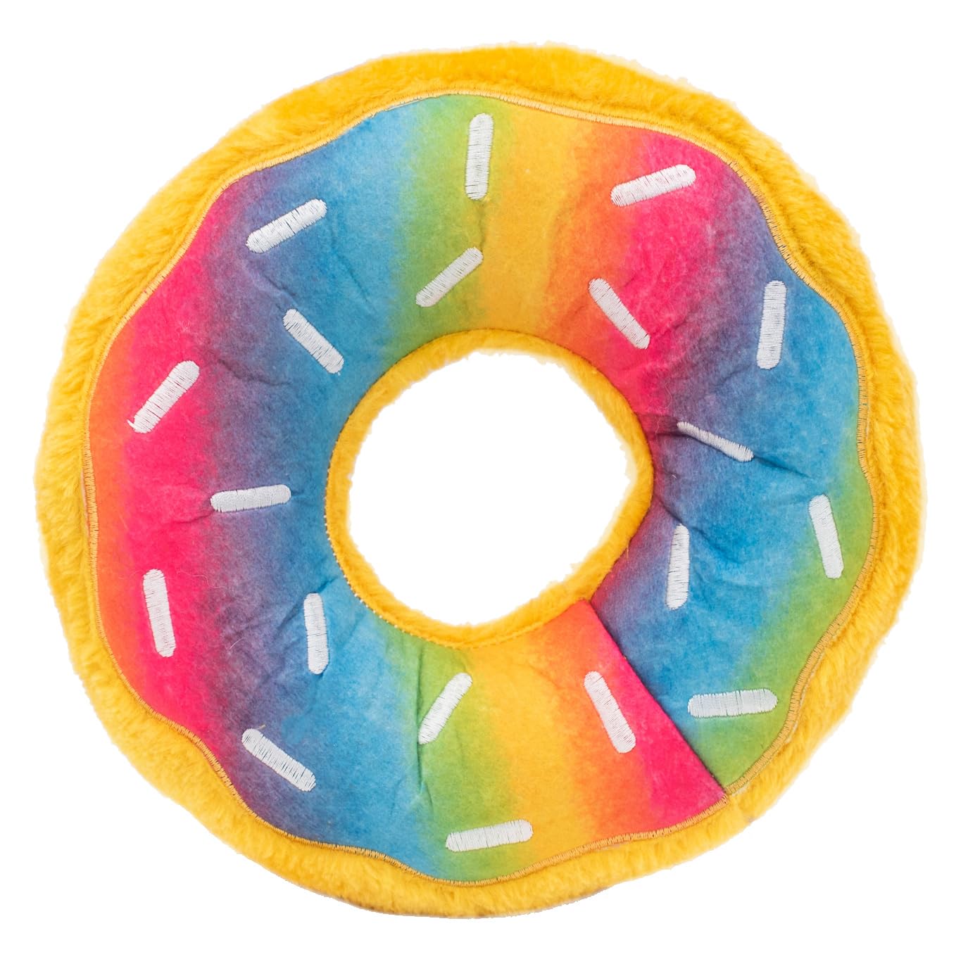 ZippyPaws Jumbo Donutz rainbow donut toy with durable squeaker for aggressive chewers.