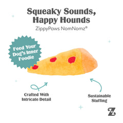 ZippyPaws NomNomz pizza toy stitching and texture for gentle chew sessions.