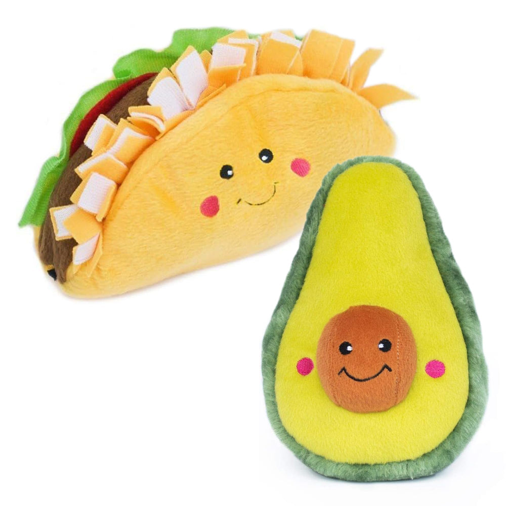 ZippyPaws NomNomz taco avocado toy close-up with soft fabric for cuddly play.