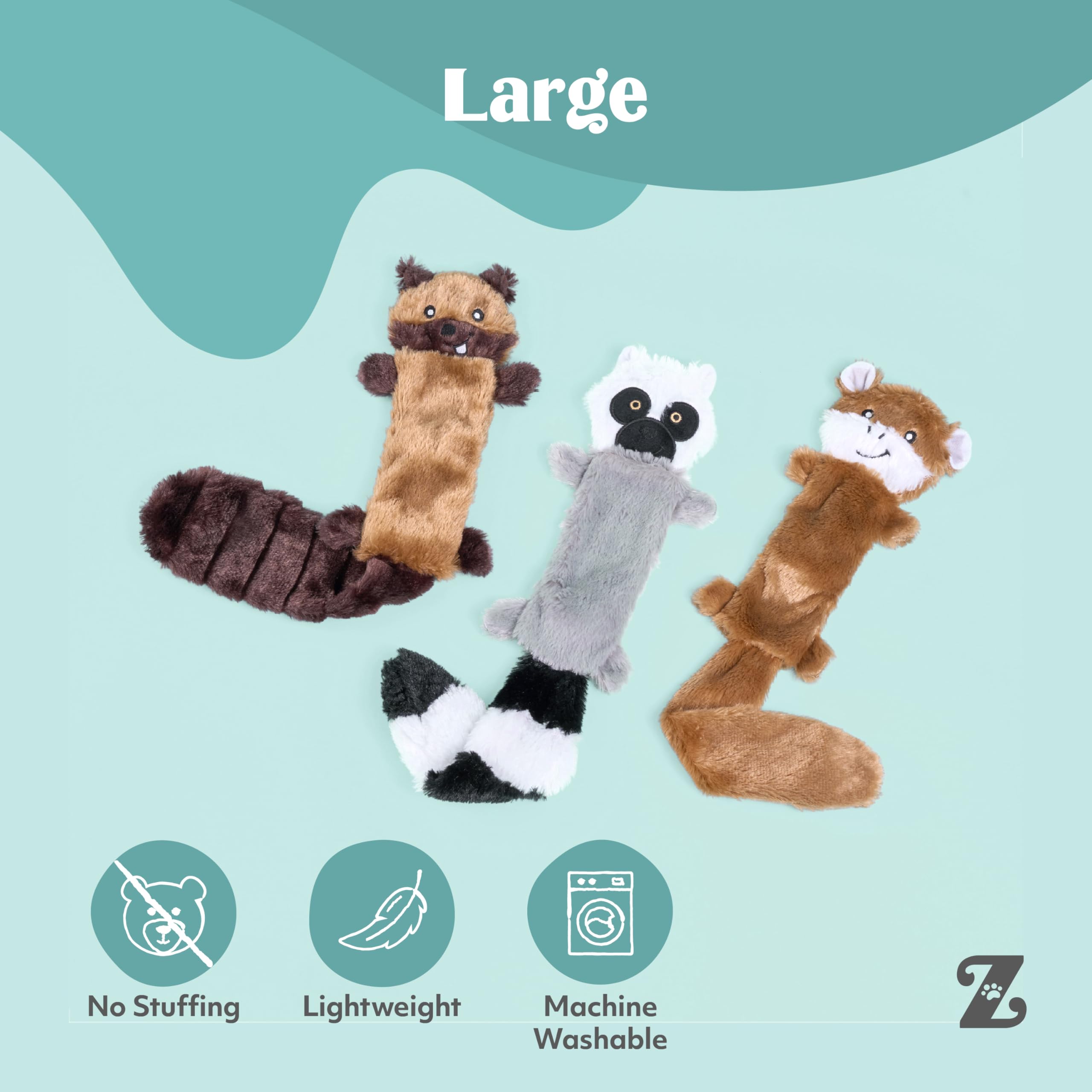 ZippyPaws Skinny Peltz Three-Toy Pack image showing soft plush variety