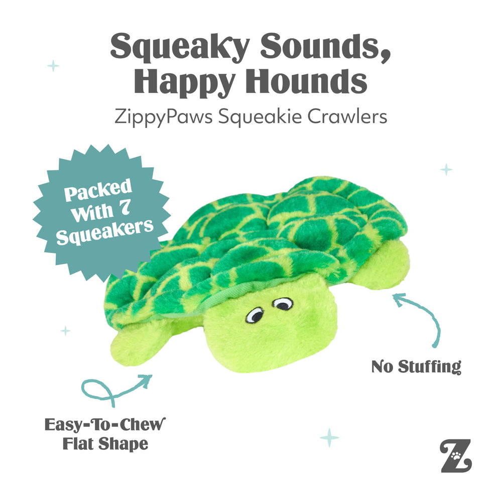 Embroidered turtle and ladybug details on ZippyPaws Squeakie Crawlers
