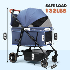 Ziuaype cat stroller for two cats, blue, with breathable mesh