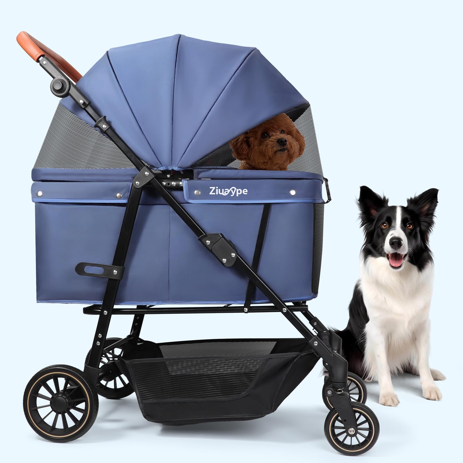 Ziuaype dog stroller for large dogs, blue, with roomy interior for comfort