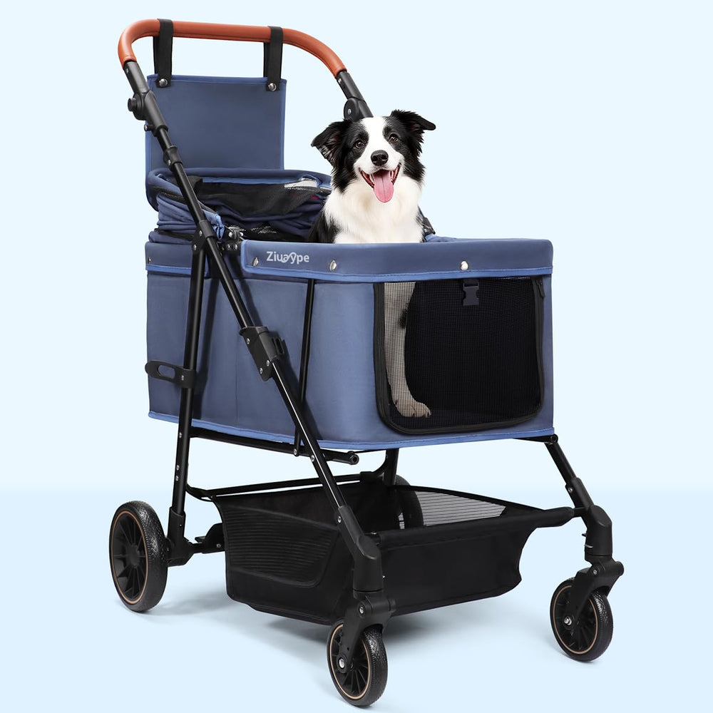 Ziuaype dog stroller for two medium dogs, blue, demonstrates multi-pet travel flexibility