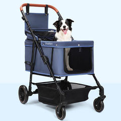 Ziuaype dog stroller for two medium dogs, blue, demonstrates multi-pet travel flexibility