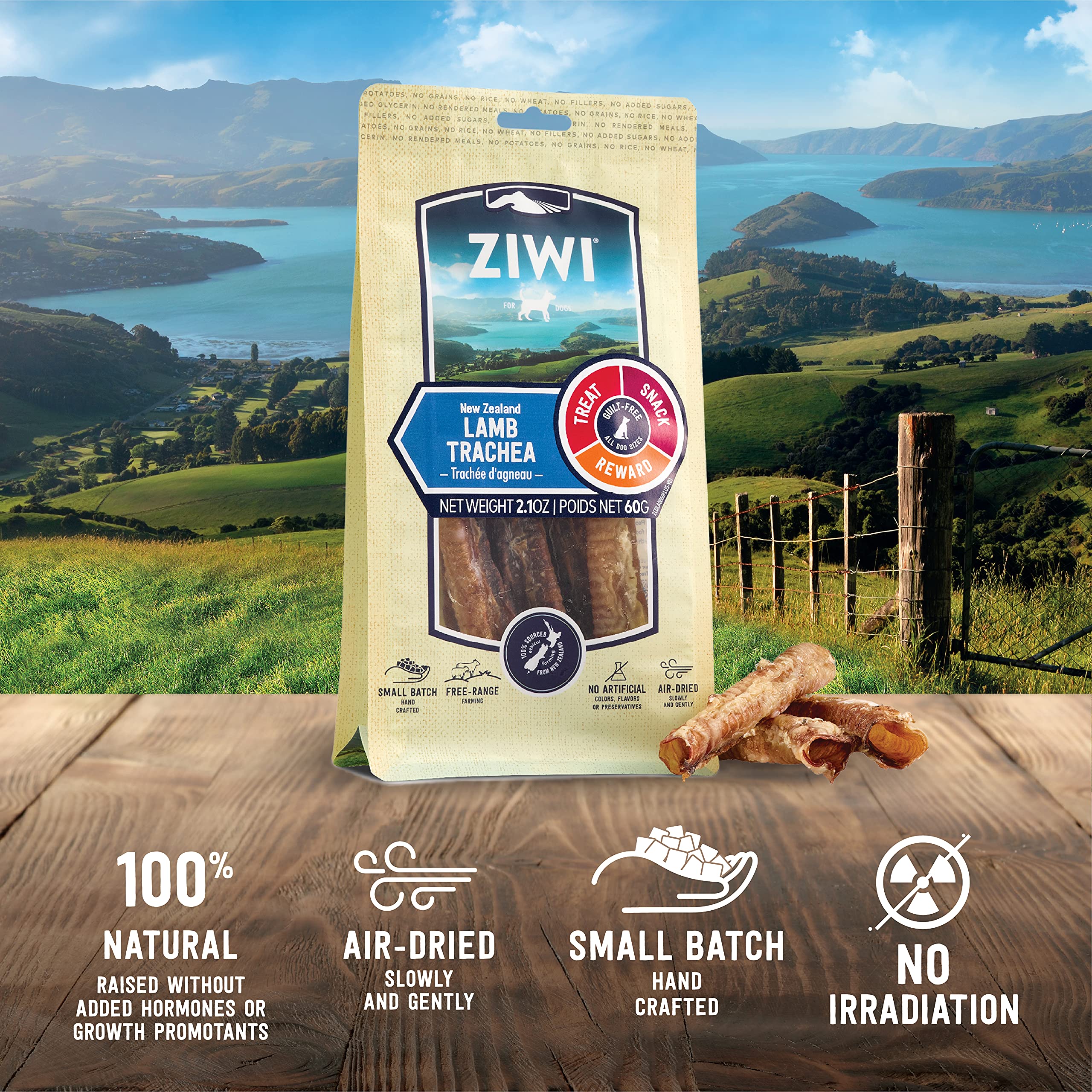 ZIWI Lamb Trachea dry-air texture showing grain-free, digestible chew.