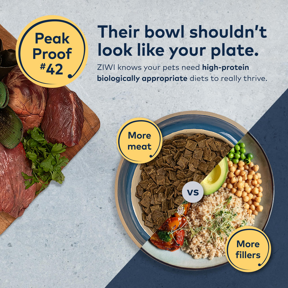ZIWI Peak air-dried batch processing image suggesting shelf-stable nutrition.